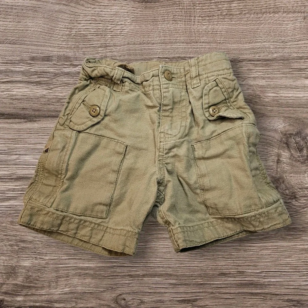 Vintage Baby Gap Linen Cotton Cargo Shorts‎ Tan Khaki 12-18 Months Y2K 2003